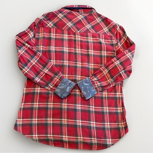 Women’s Bea Jachs Girlfriend Flannel. Red pearl snap buttons. Flipped cuff M - Picture 2 of 6